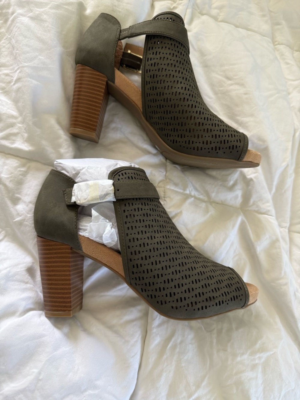 Giani Bernini Olive Perforated Peep-Toe Block Heel Booties